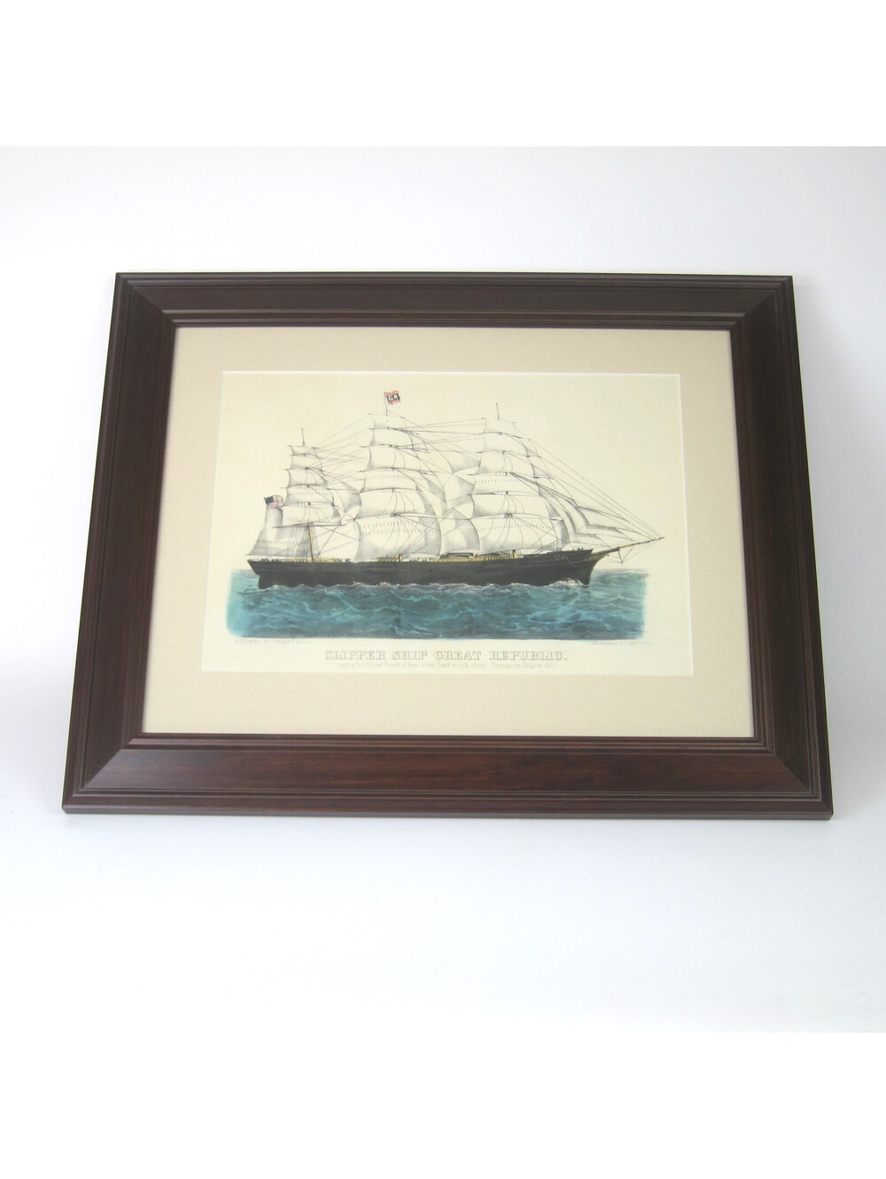 Antique Currier & Ives Hand Colored Lithograph Print Clipper Ship Great Republic